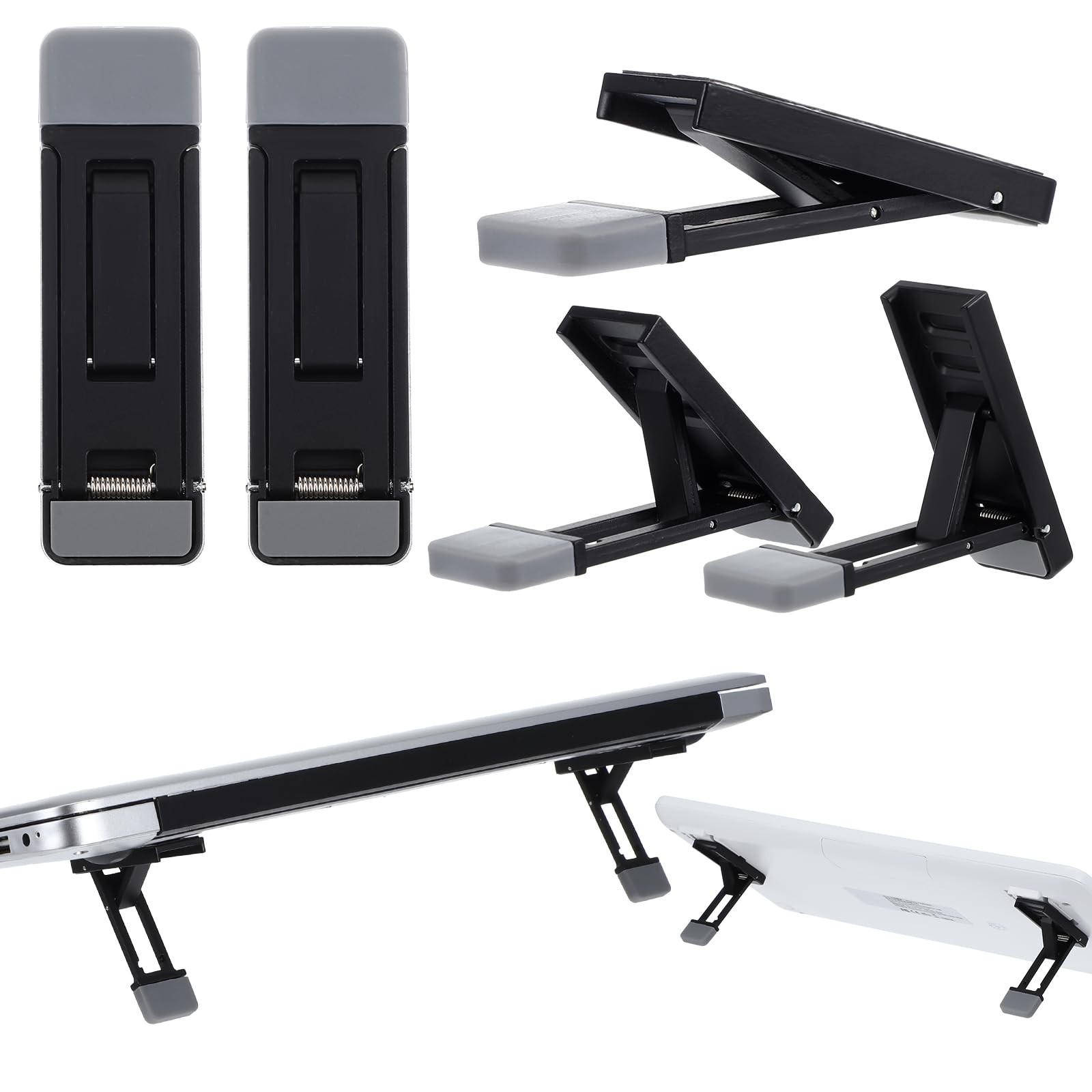 Mini Portable Laptop Stand Keyboard Riser Adjustable Invisible Black 2 PCS