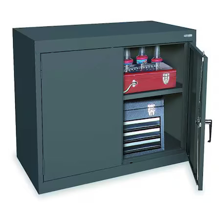 Shelving Storage Cabinet, 30 In H, 36 In W, 18 In D, Swing, Keyed, Gray, 1