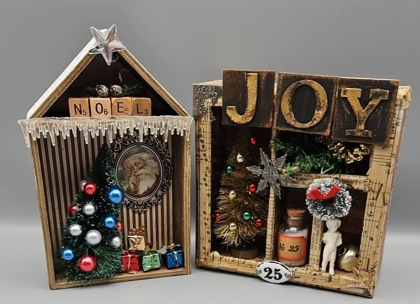 Pair Handmade Decorative Xmas Shadow Boxes, 22B