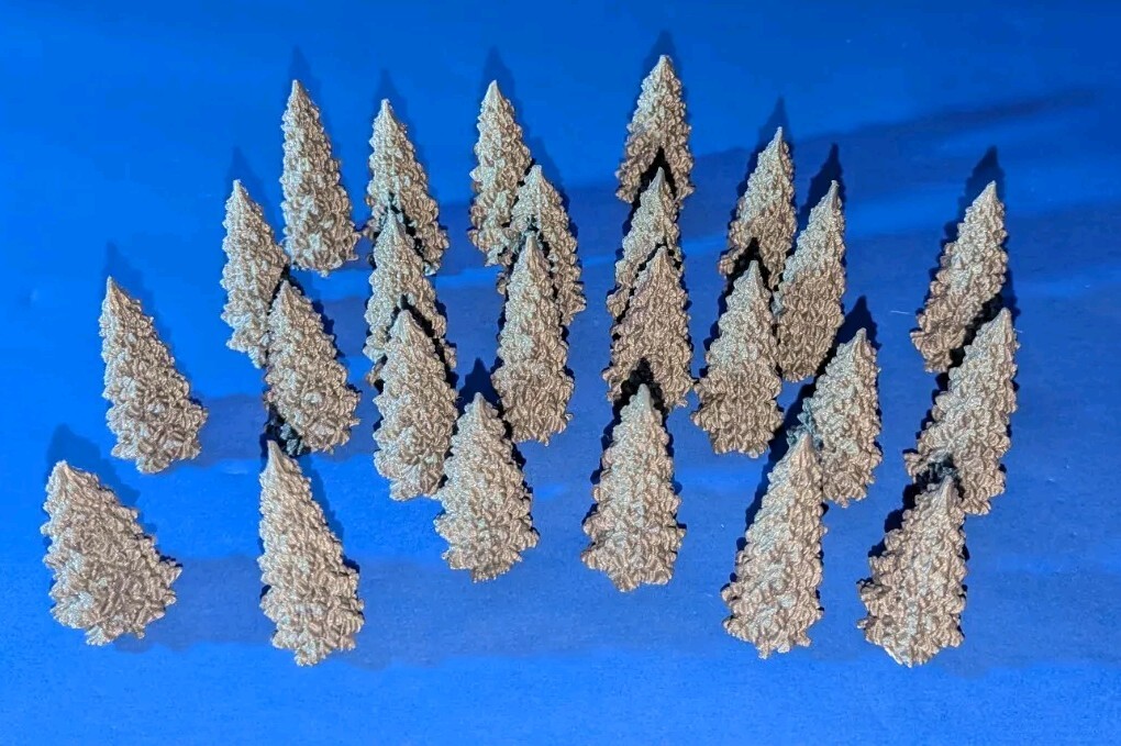 25 Large Tree Scatter Terrain Bundle for War Gaming Scenery 3d printed - Grey