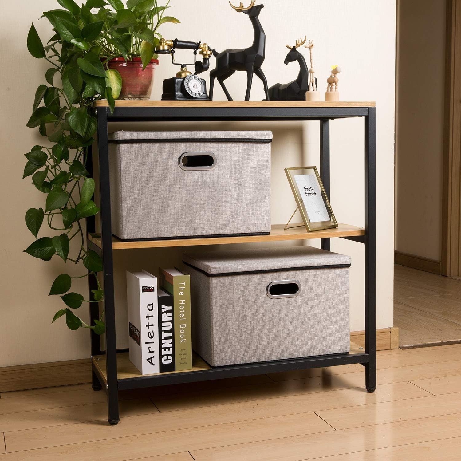 Large Foldable Storage Bins W/ Lids [3-Pack] linenFabric Decorative Storage