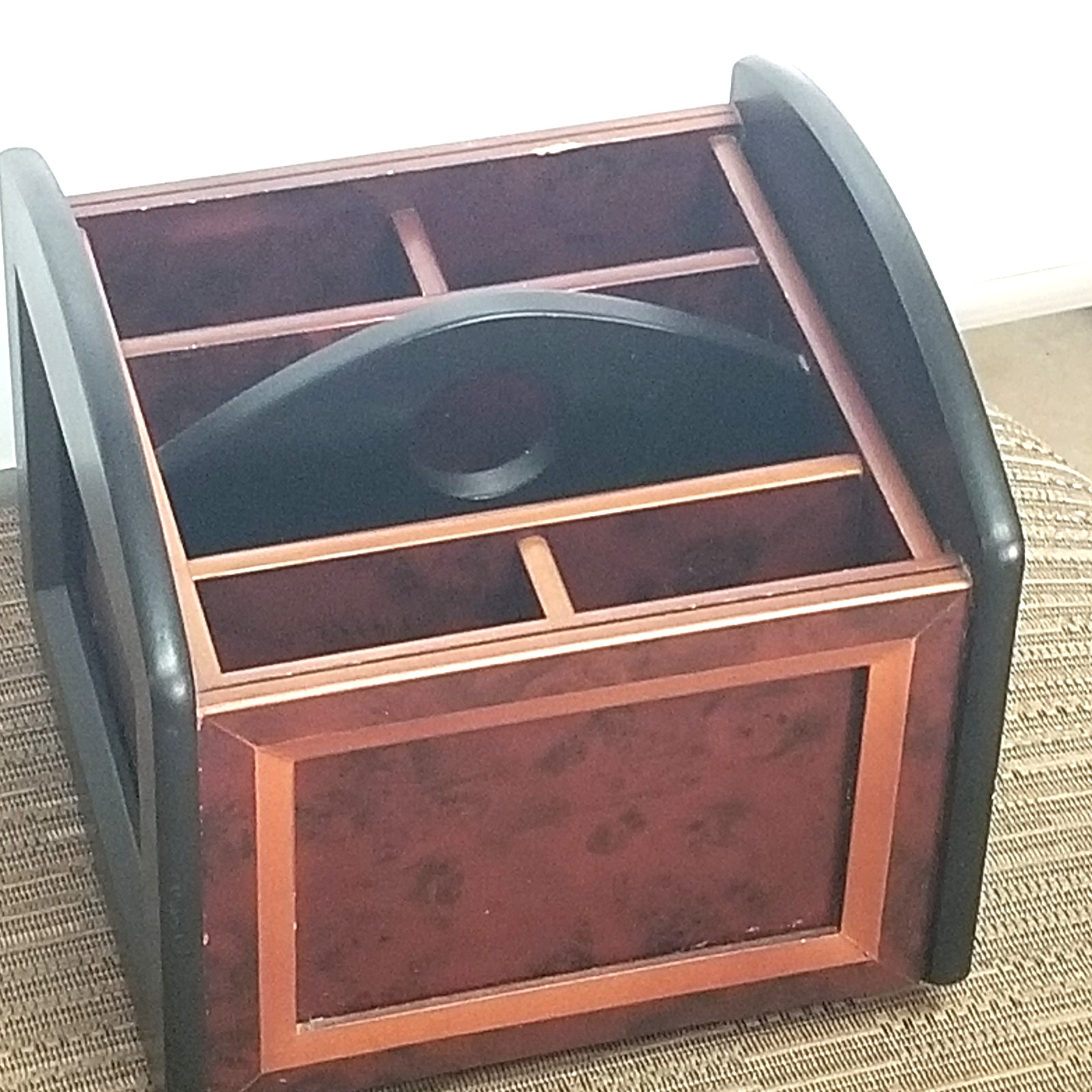 Desk Organizer TV Remote Control Caddy Wood Rotating Storage Holder Rack