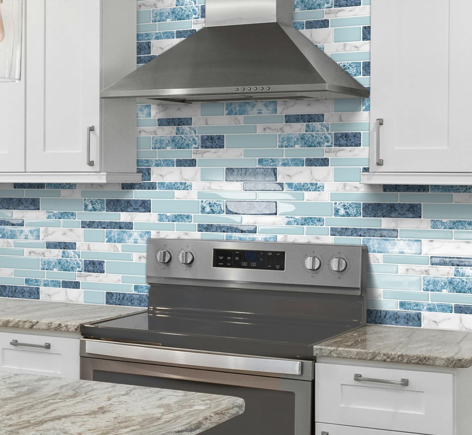 Peel and Stick Backsplash 3D Self Adhesive Wall Tile Blue 10 Sheet