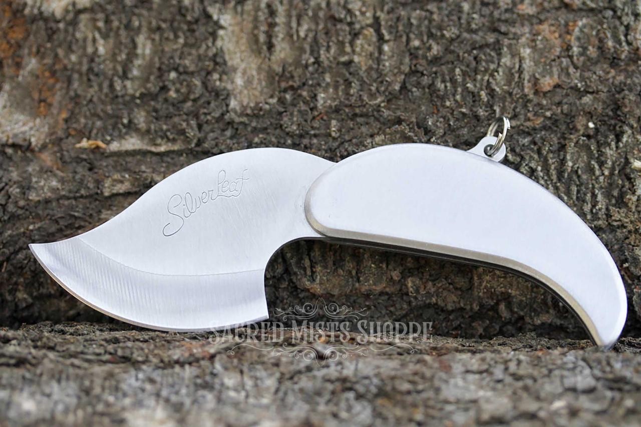 Silver Leaf Herb Folding Pocket Boline Ritual Work, Herb Knife, Altar Tools
