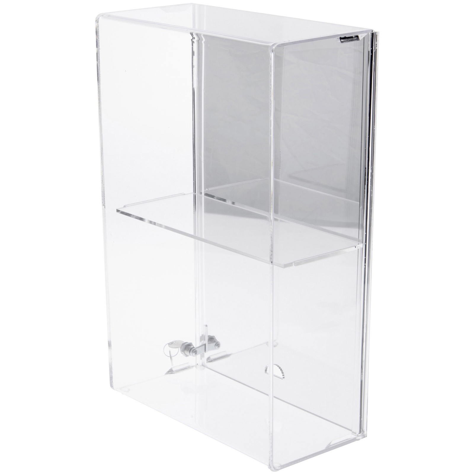 Plymor Acrylic Locking Case, Sliding Back, 1 Shelf Mirrored 15.75" x 10.25" x 5"