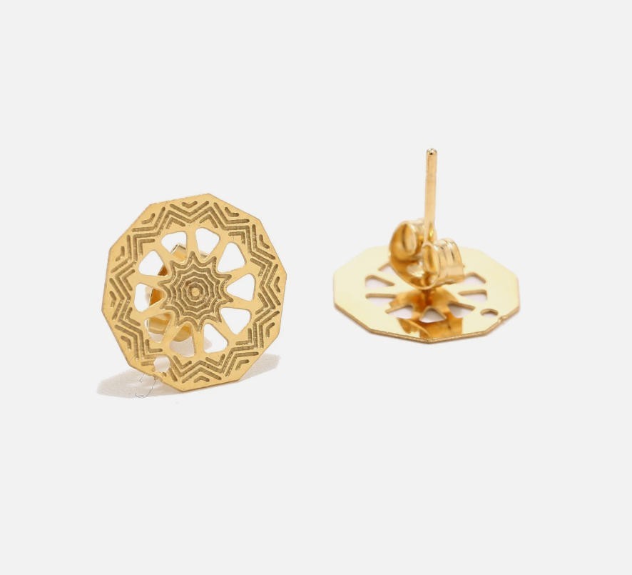 20pcs Gold Tone Stainless Steel Hollow Flower Women's Earrings Post Connectors