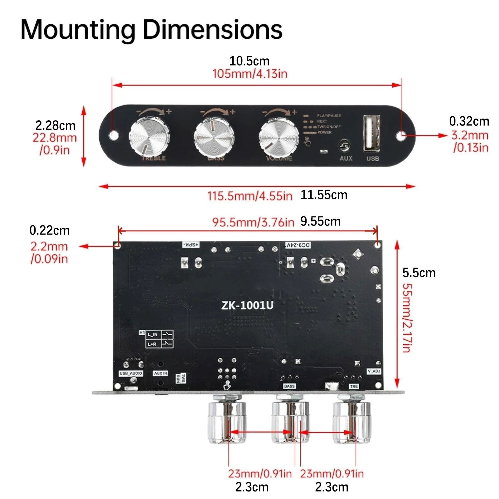ZK-1001U Audio Power Amplifier Board With Multi-Function Button Control