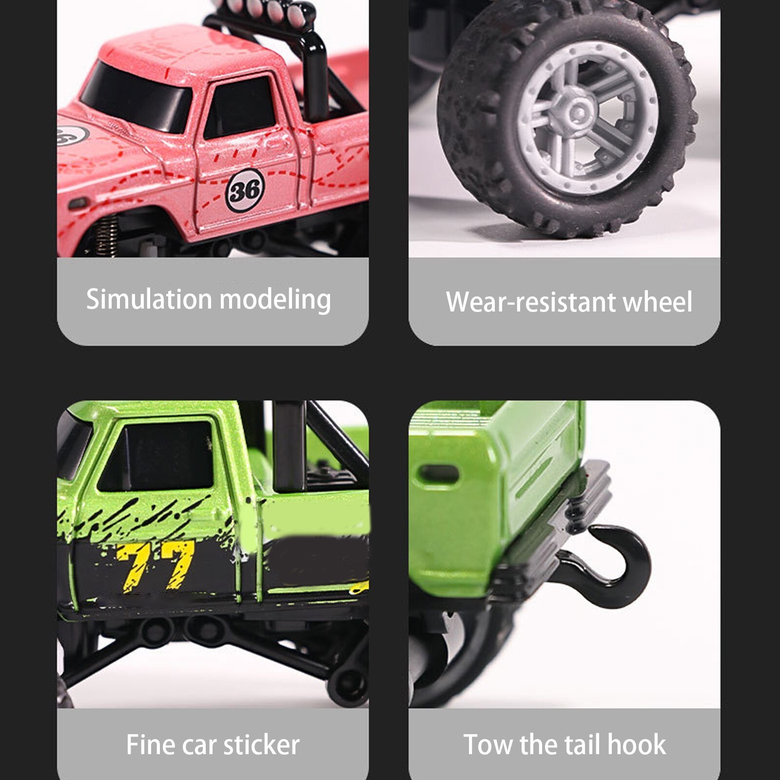 Mini RC Monster Truck USBC Rechargeable Underflow with Trailer,1:64 Scale Alloy