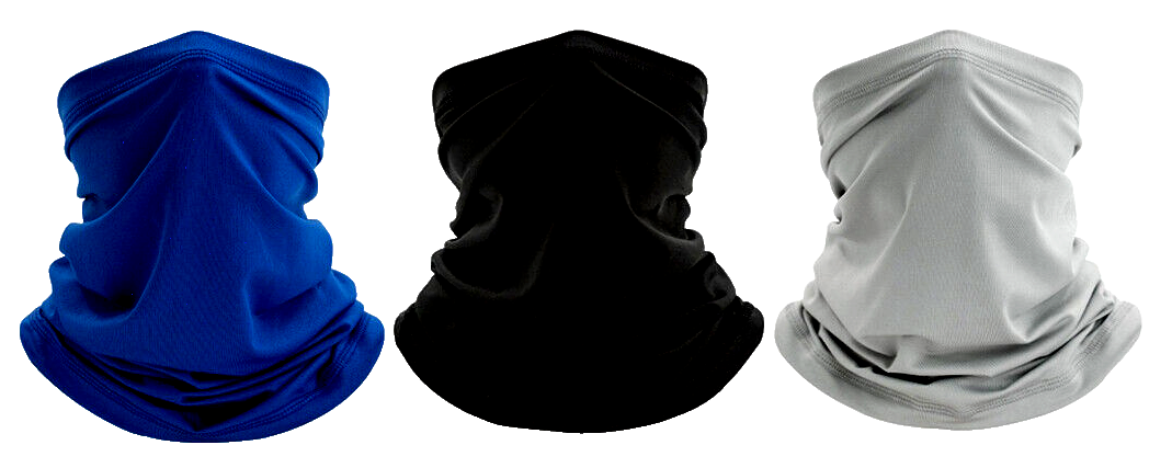 PACK OF 3 NECK GAITER/FACE MASK/BANDANA/HAIRBAND/HEADBAND BLUE/BLACK/SILVER