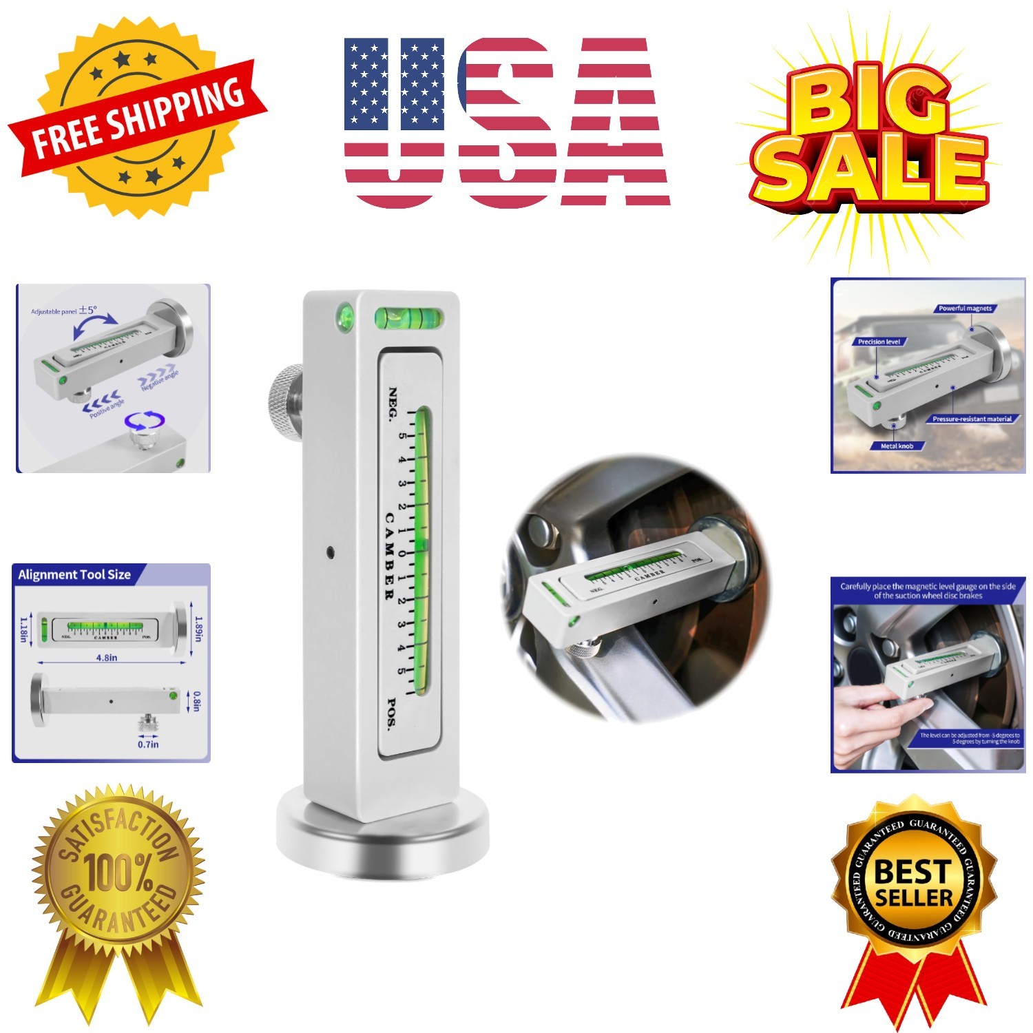 Adjustable Magnetic Gauge Tool, Wheel Camber, Caster Pillar and s for Automot...