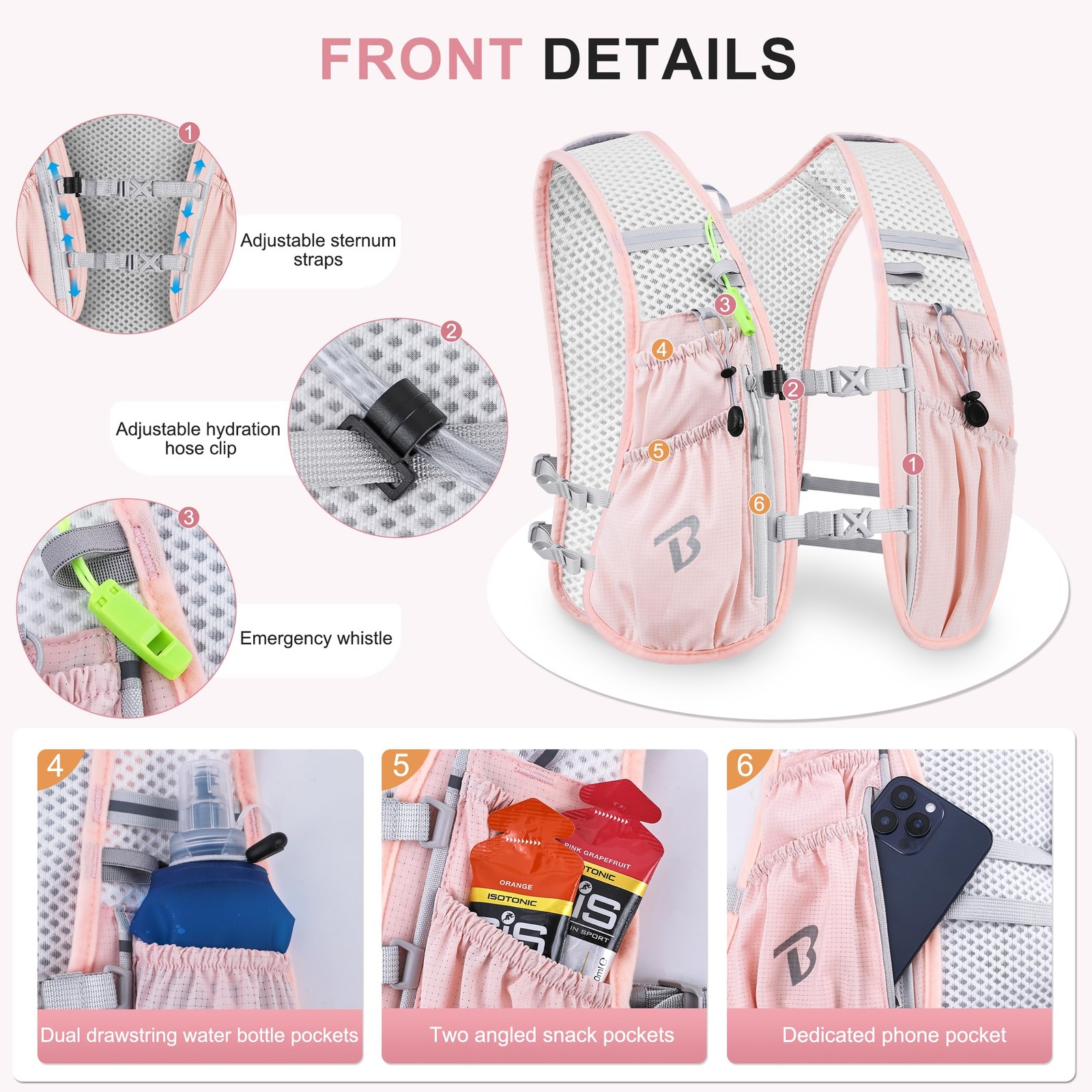 BECOJADDE Running Vest Hydration Backpack for Men Only 5L Vest, Pink