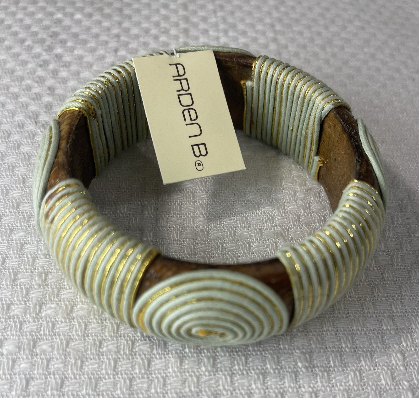 New Arden B Wood Bracelet Geometric Rope Wrapped Design Chunky Cuff