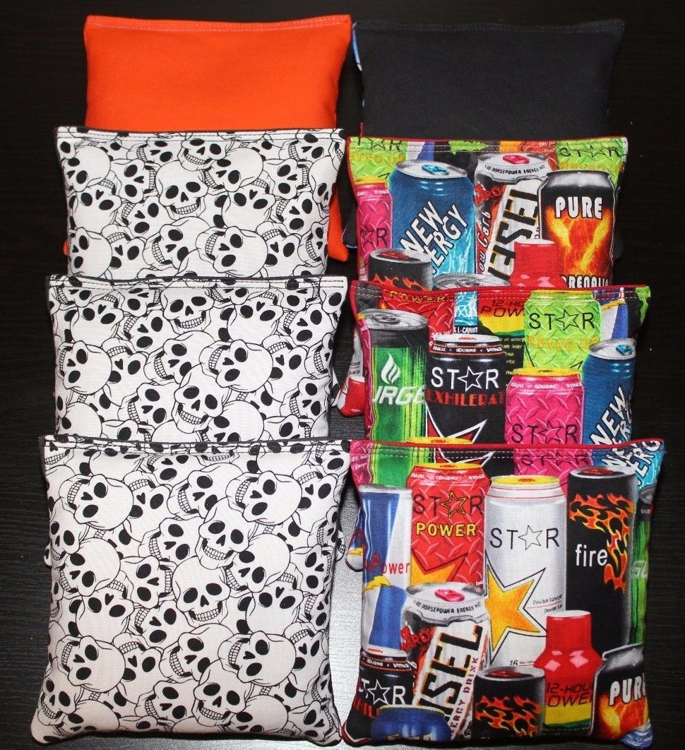 All Weather SKULLS & ENERGY DRINK Cornhole Bean Bags 8 ACA Regulation