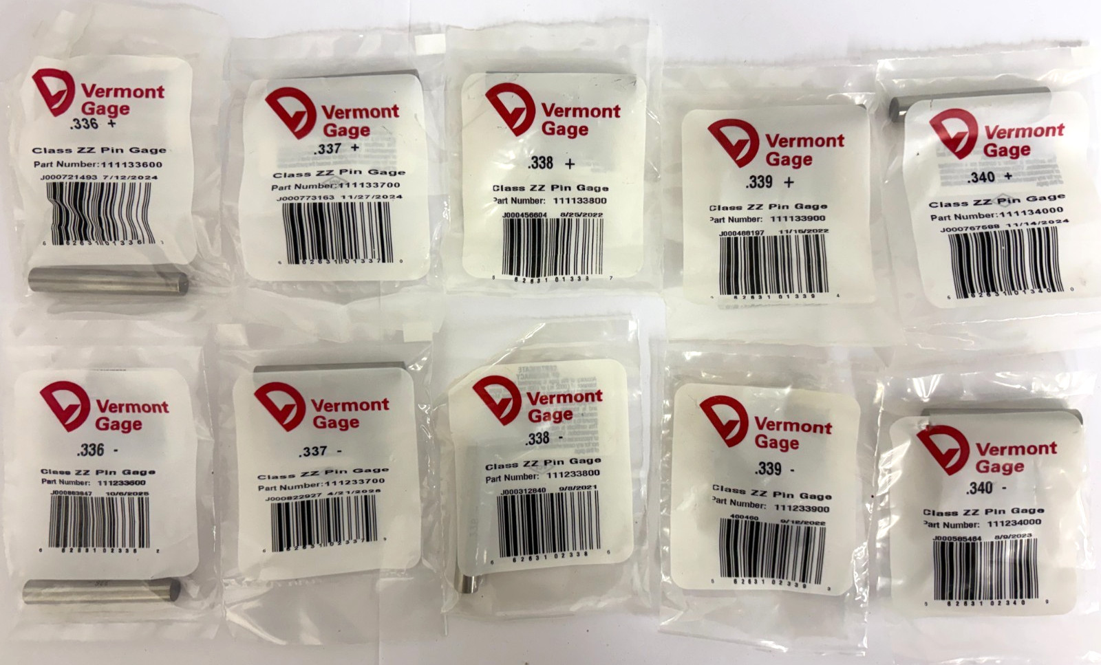 VERMONT GAGE PIN GAGE  CHOOSE SIZES .336 .337 .338 .339 .340 + OR -  PLUS MINUS