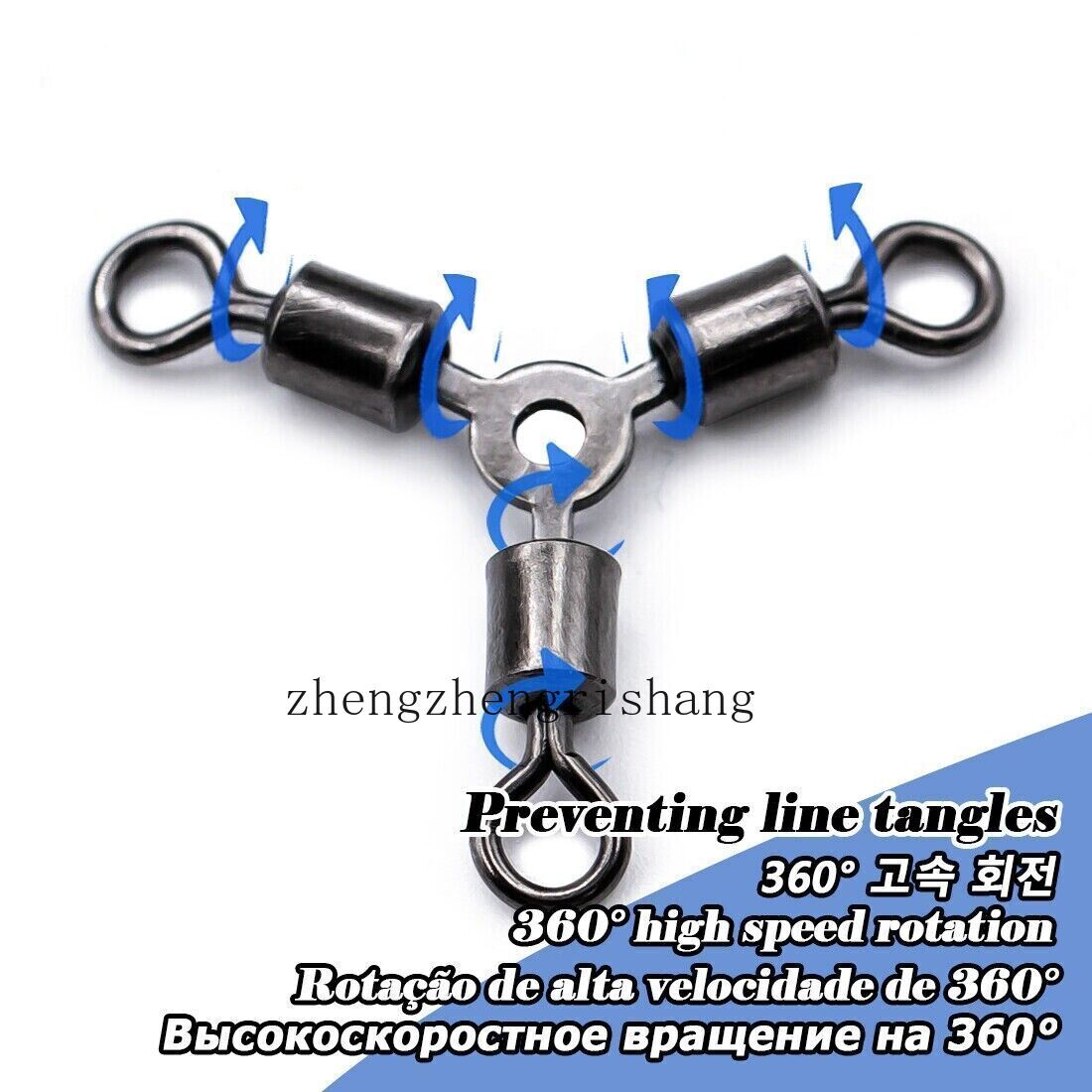 50PCS 3 Way Fishing Swivels O-shape Three Way Rolling Swivels Fishing Connector