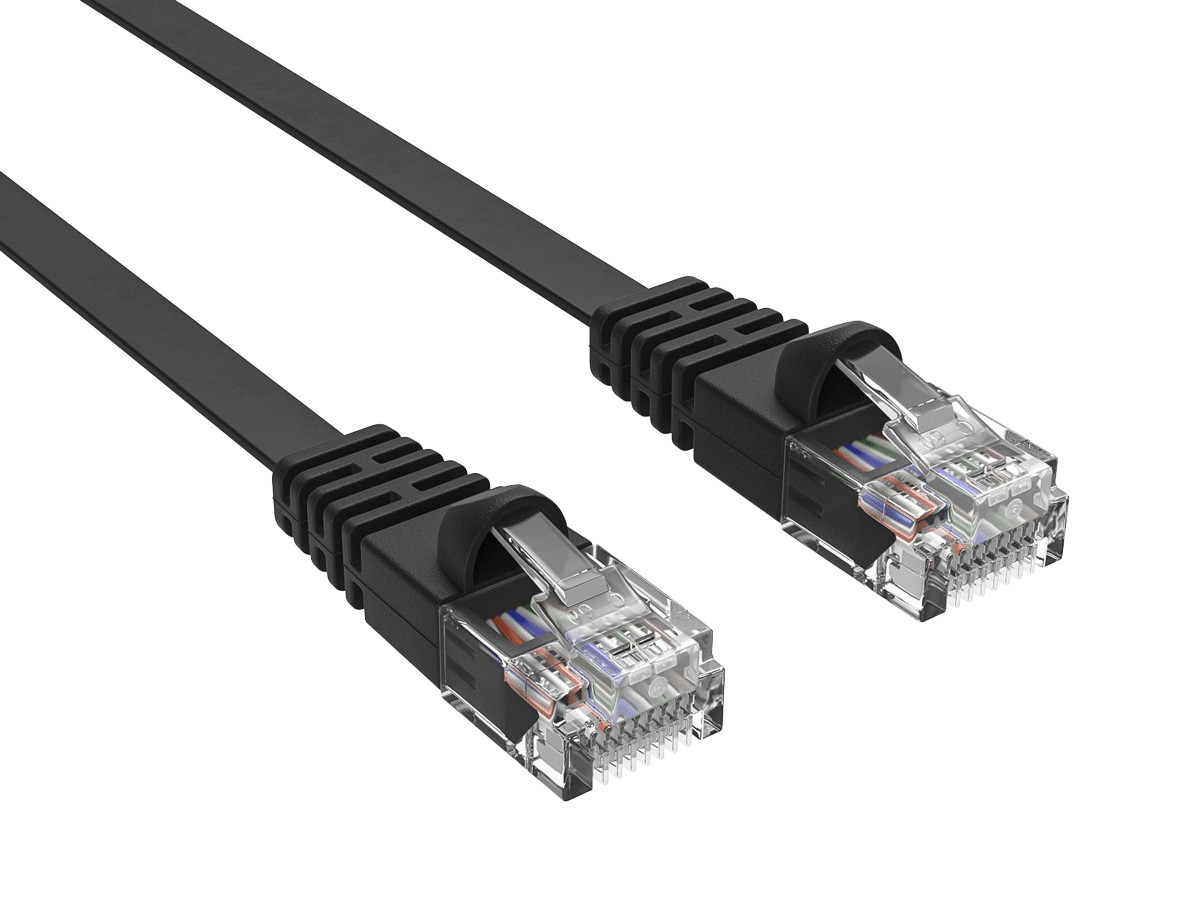 3ft Cat6 Flat Ethernet Network Patch Cable UTP Snagless 32AWG Bare Copper, Black