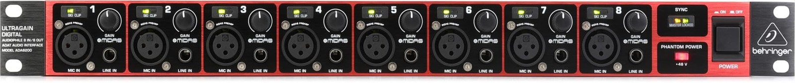 Behringer ADA8200 8 In 8 Out ADAT Audio Interface MIDAS Mic Preamplifiers