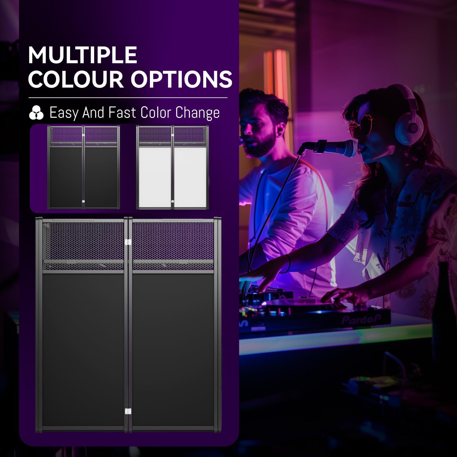 Portable DJ Booth Table,Foldable DJ Table Stand with White & Black Scrim,Adjusta