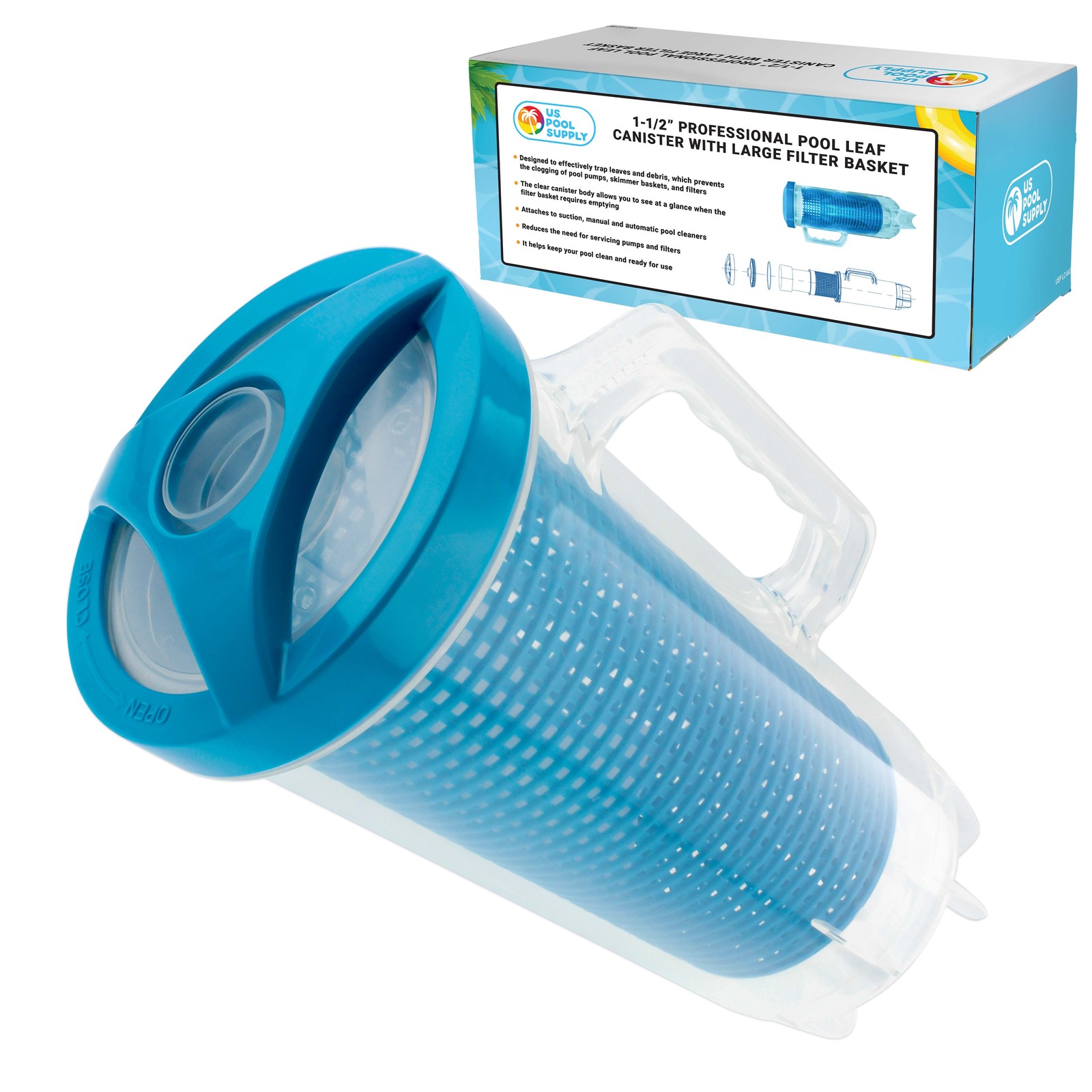 Pro In-line Swimming Pool Leaf Canister with Large Mesh Bag, Clean Remove Debris