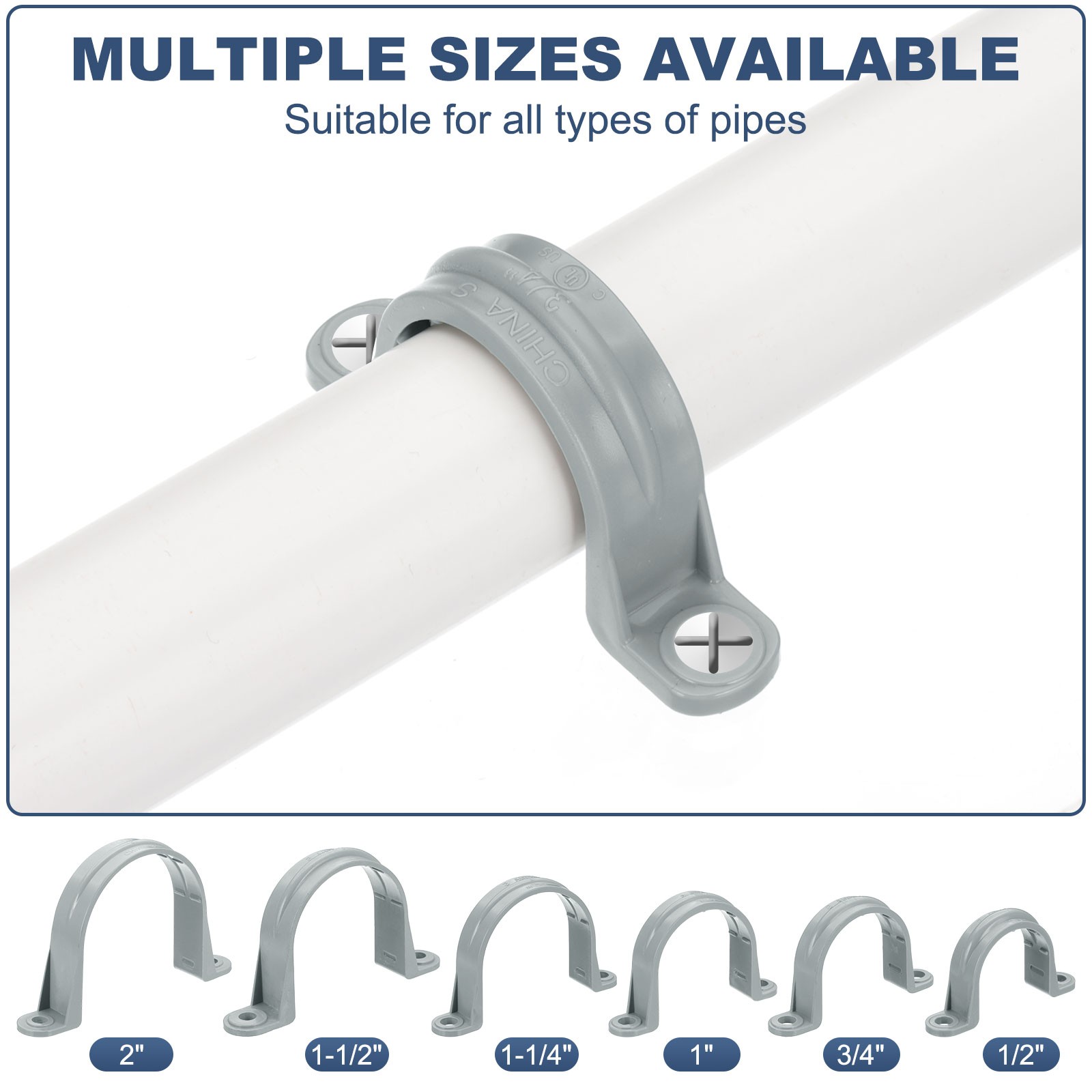 6Pcs 3" Plastic Conduit Clamp Pipe Strap 2 Hole Conduit Strap Gray