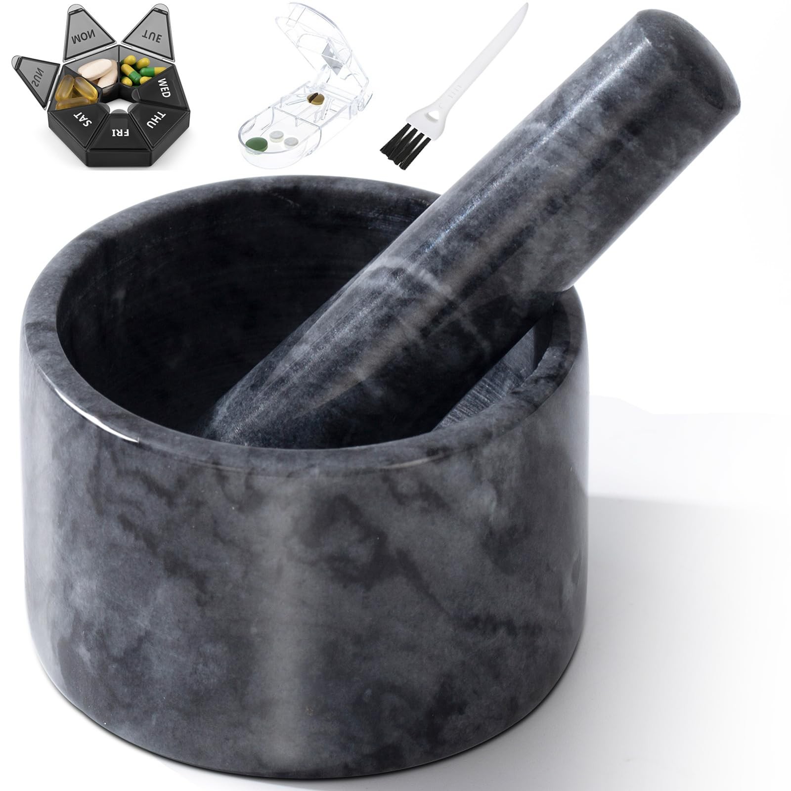 Fasolahome Pill Crusher Mini Marble and Pestle Set Pill Crusher Grinder Fine ...