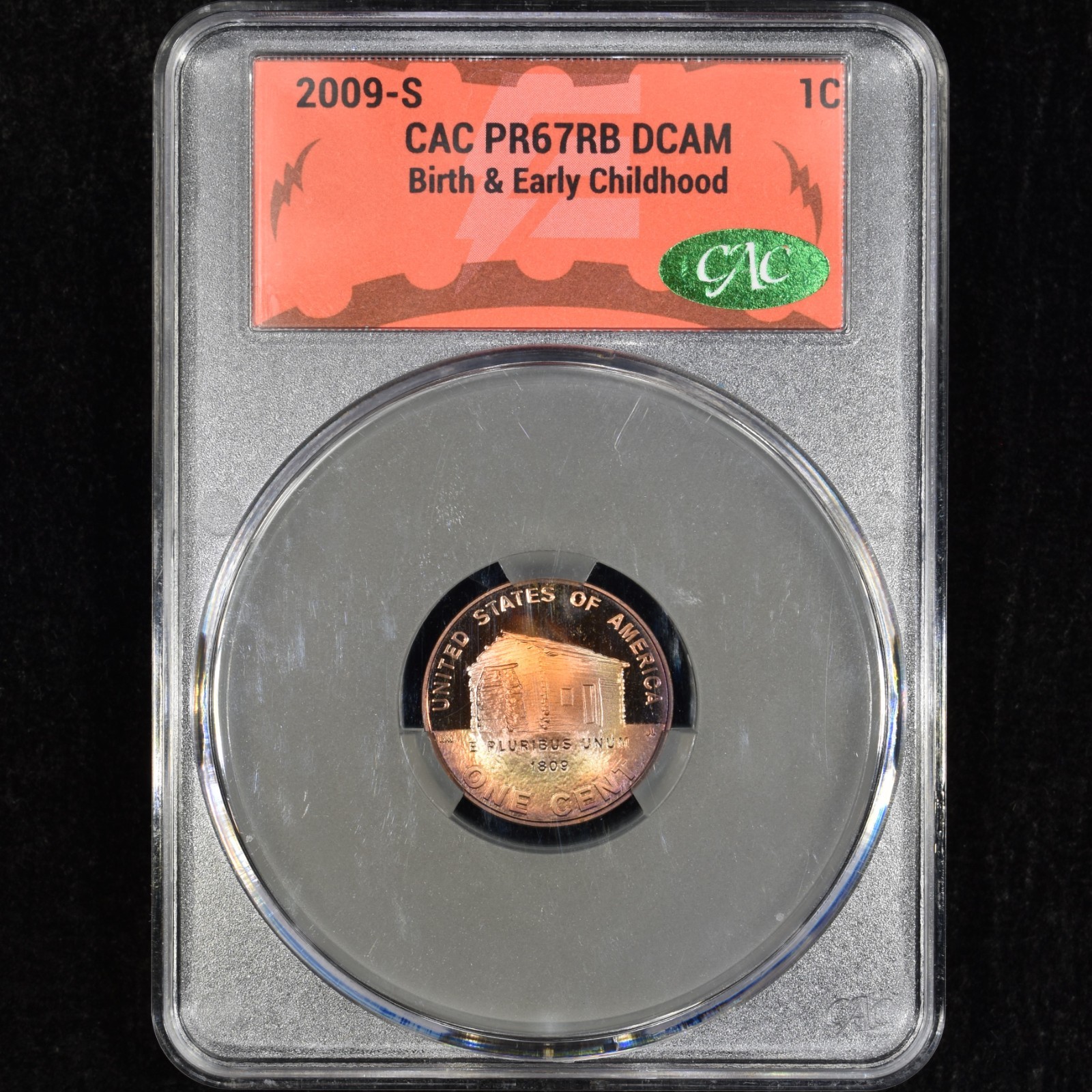 2009-S LINCOLN MEMORIAL CENT ✪ CACG PR-67-RB ✪ 1C COIN RAINBOW TONED CAC TONING