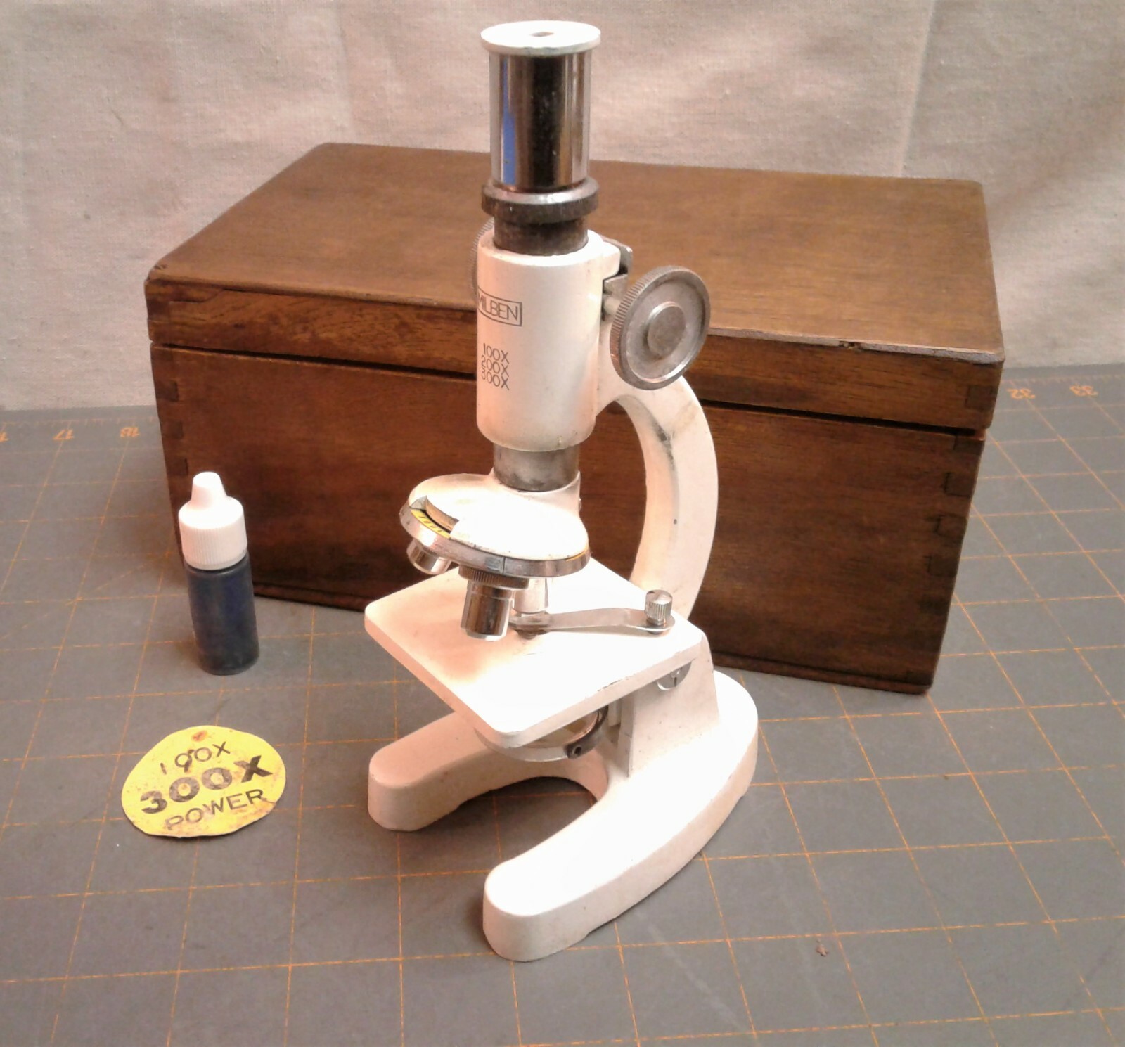 Vintage Milben Microscope 100X 300X In Wooden Case
