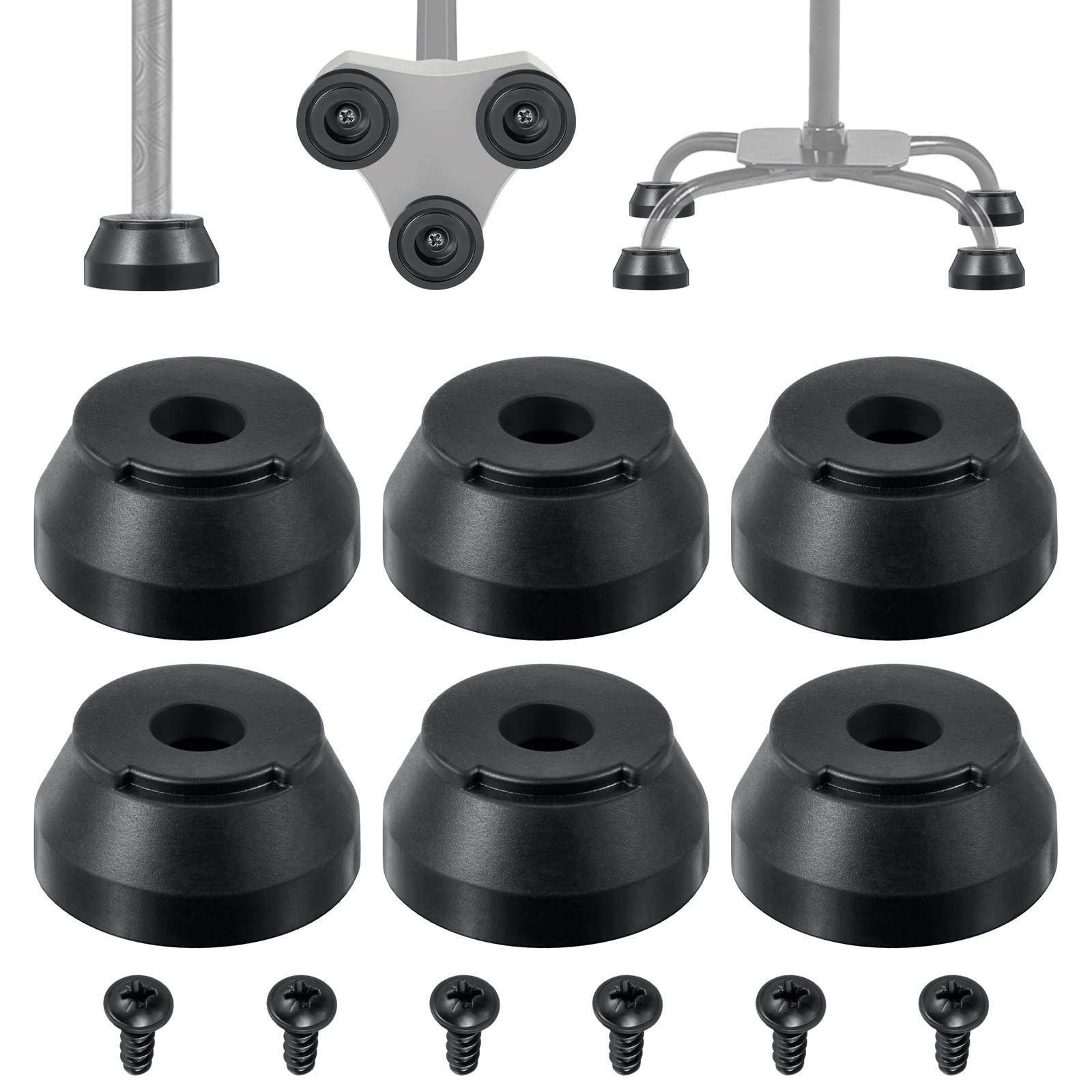 6 Pack Cane Tips Compatible with HurryCane Freedom Edition