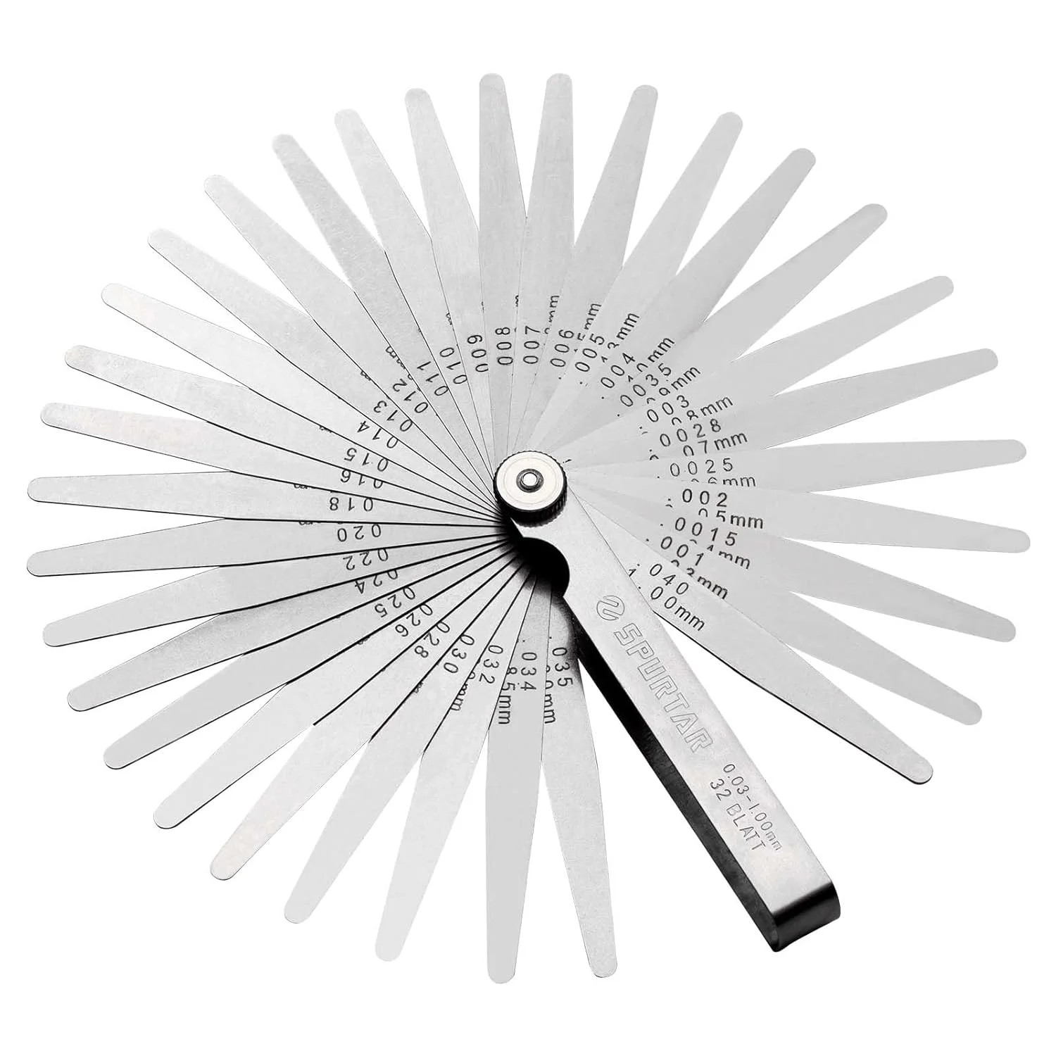 Spurtar Feeler Gauges 0.001-0.04" (0.03-1.00mm) 32 Blades Tapered | Dual Marked