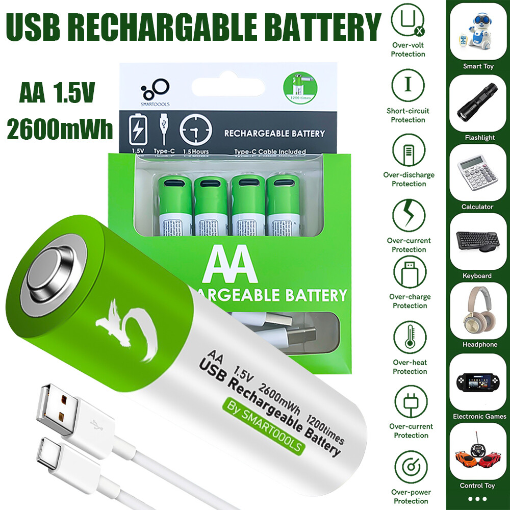 Lot AA / AAA Battery 1.5V 2600mWh Type-C USB Rechargeable Lithium Ion Batteries