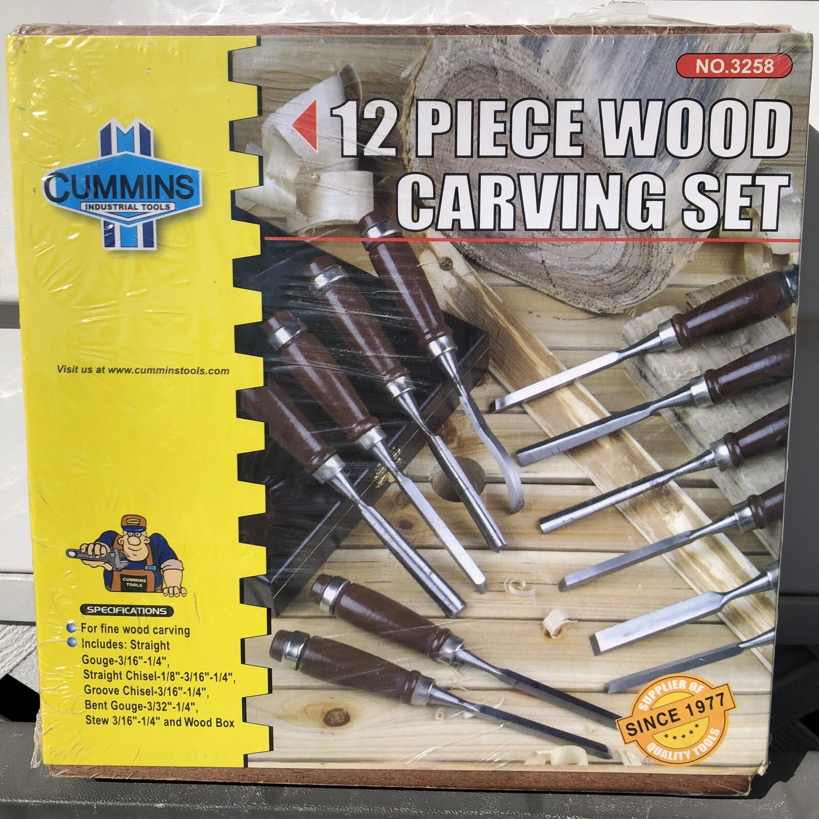 Cummins 12pc Wood Carving Set No. 3258 New Sealed in Wooden Box