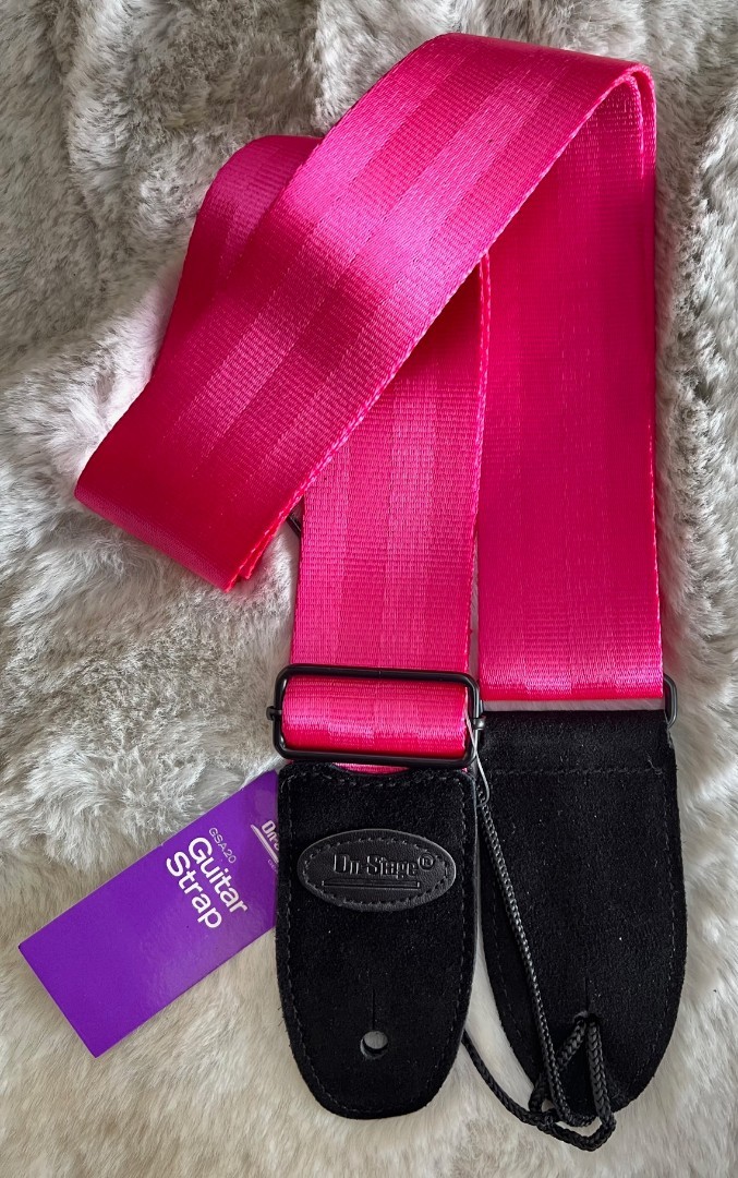 On-Stage Model # GSA20PK Seatbelt Guitar Strap with leather ends , Pink