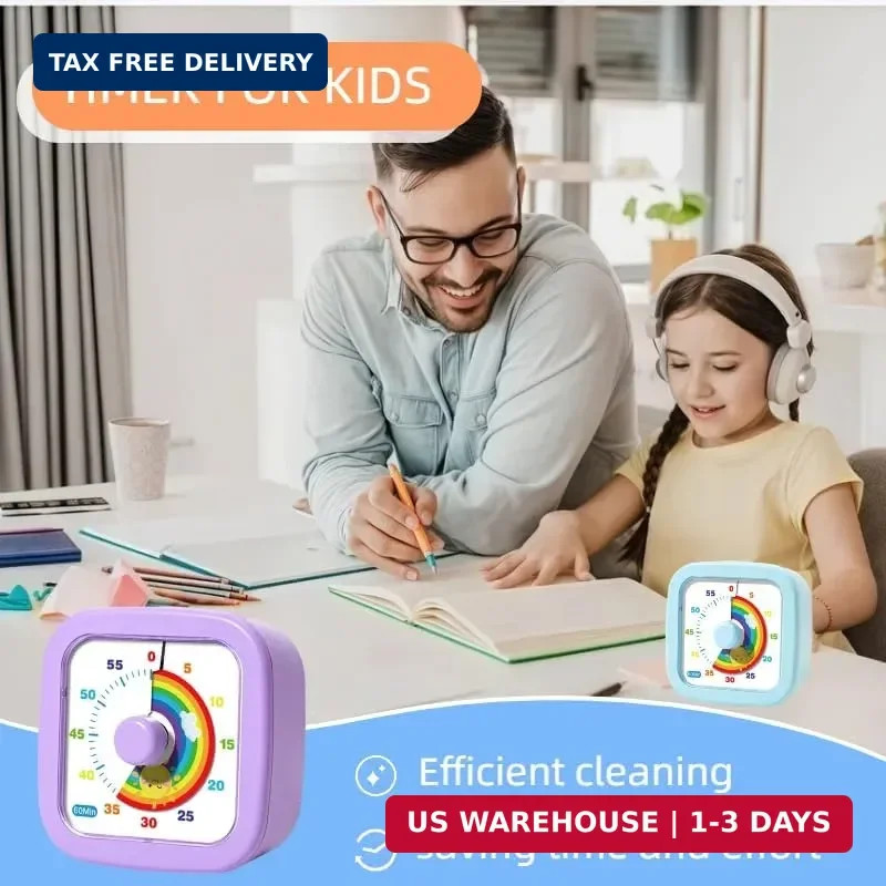 60 Minute Visual Timer for Kids and Adults, Non-Ticking Kids Timer, Visual Count