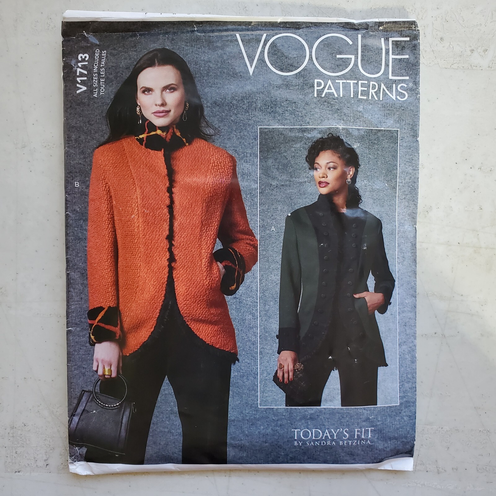 Vogue V1711 Jacket Oversized Lined Raglan Sleeve Collar Misses S - XXL UNCUT