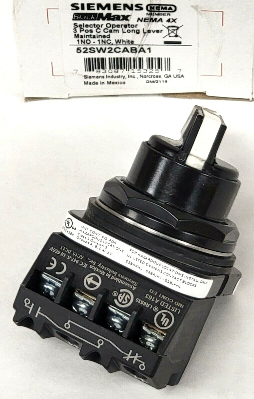 NEW Siemens 52SW2CABA1 3Pos C Cam Long Lever Maintained Selector Operator Switch