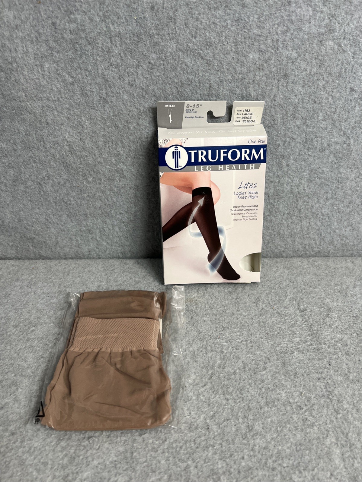 Truform Lites Ladies Sheer Knee Highs Stockings in Size Large Beige 8-15 MMHG