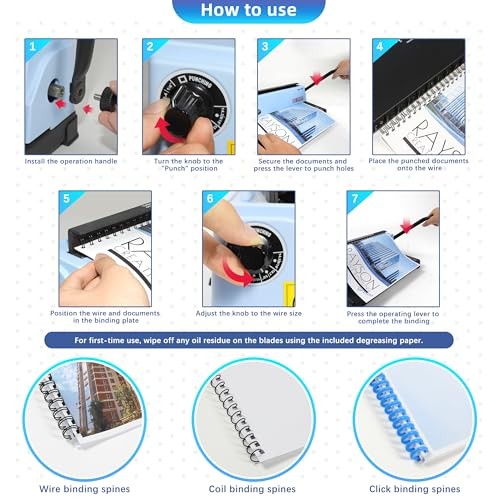 TD-132 Wire Binding Machine, 32-Hole Spiral Coil Binder, 3:1 Pitch, Punches