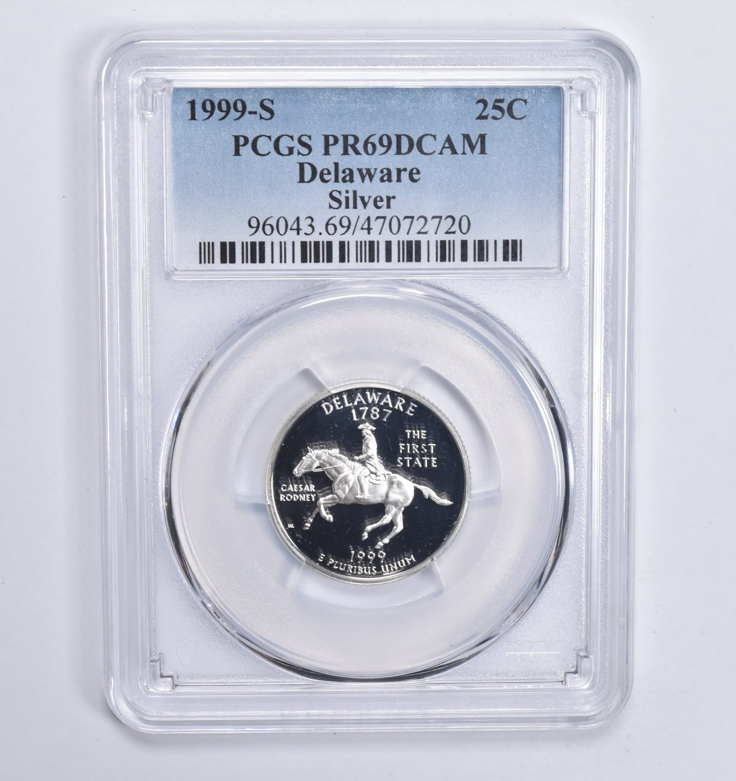 1999-S Silver Delaware Quarter PR69 DCAM PCGS Blue Lbl