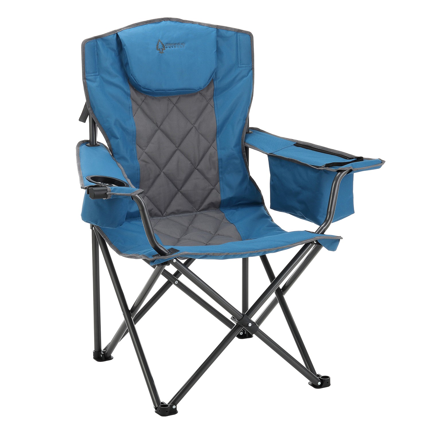 Portable Folding Camping Quad Chair 6-Can Armrest Cooler