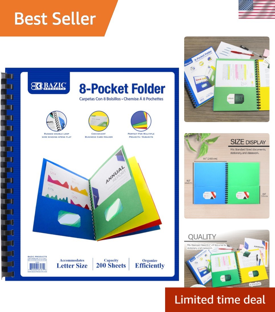 Complete Your Workspace: 12 Assorted 8-Pocket Folders for School & Office Use