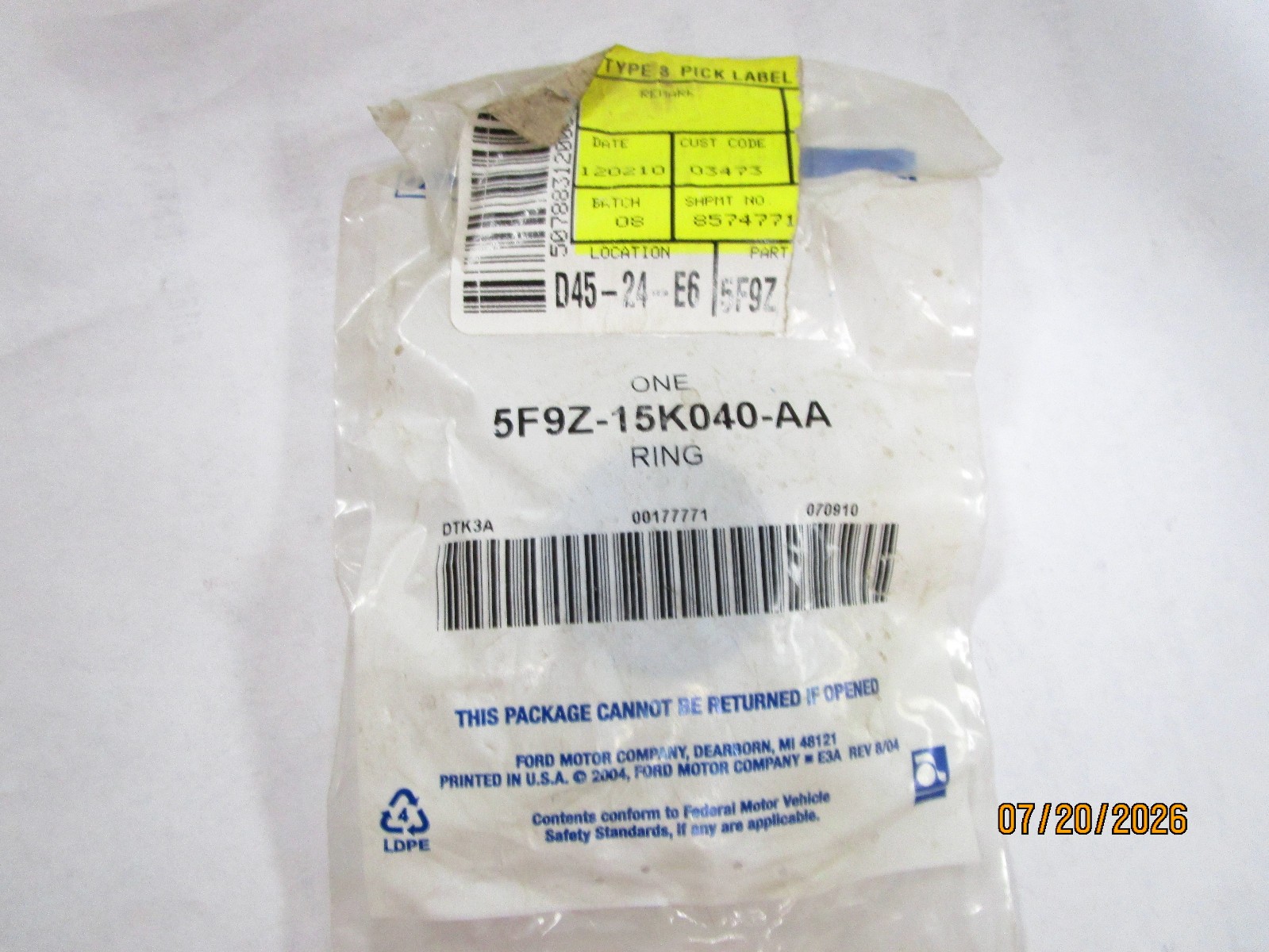 Genuine Ford OEM 5F9Z-15K040-AA Ring - Luminous - Cigar Lighter