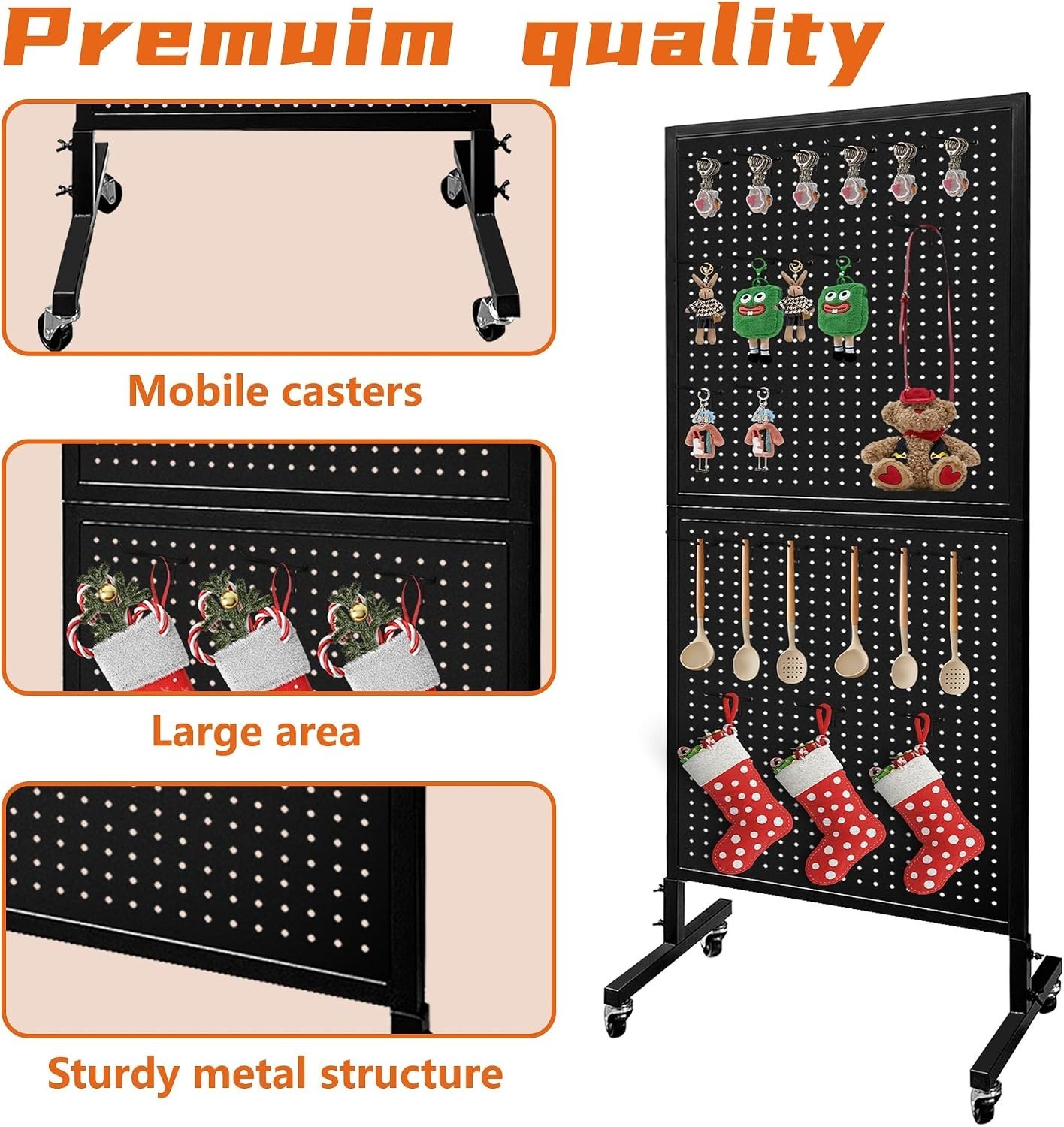 2 x 5.5 Ft Standing Pegboard Display with T-Base, Locking Wheels and 30 Hook....