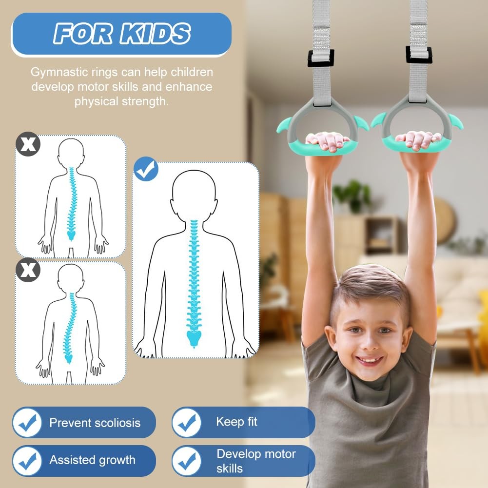Gymnastics Rings for Kids Home Exercise, Fitness Children Trapeze Bar Pull Up...