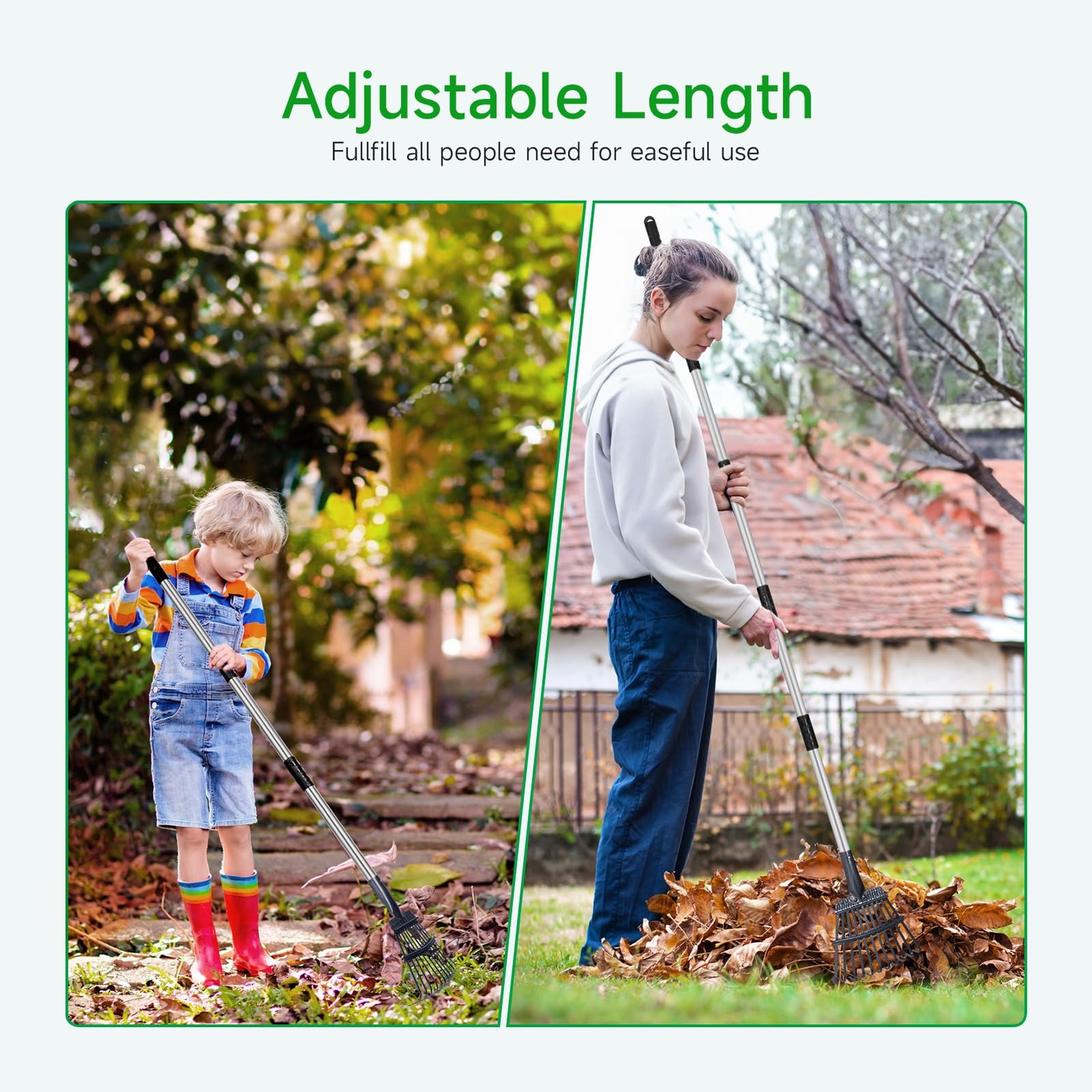 GreatBuddy Adjustable Leaf Rake, 8'' Wide Metal Rake, Perfect for Shrub, Flow...