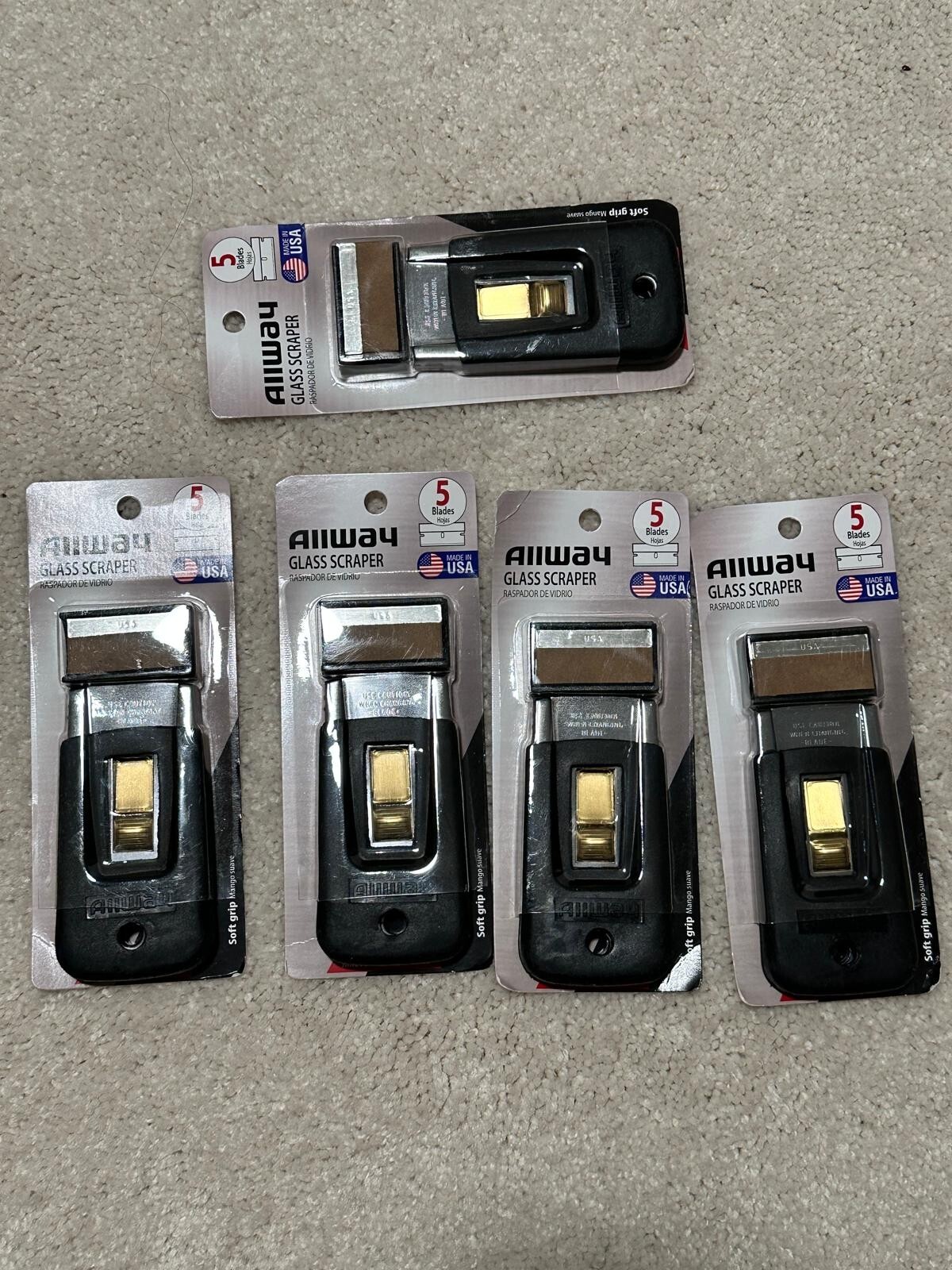 Wholesale Lot 5 ALLWAY SGS Soft Grip Retractable Glass Scrapers with 5 Blades ea