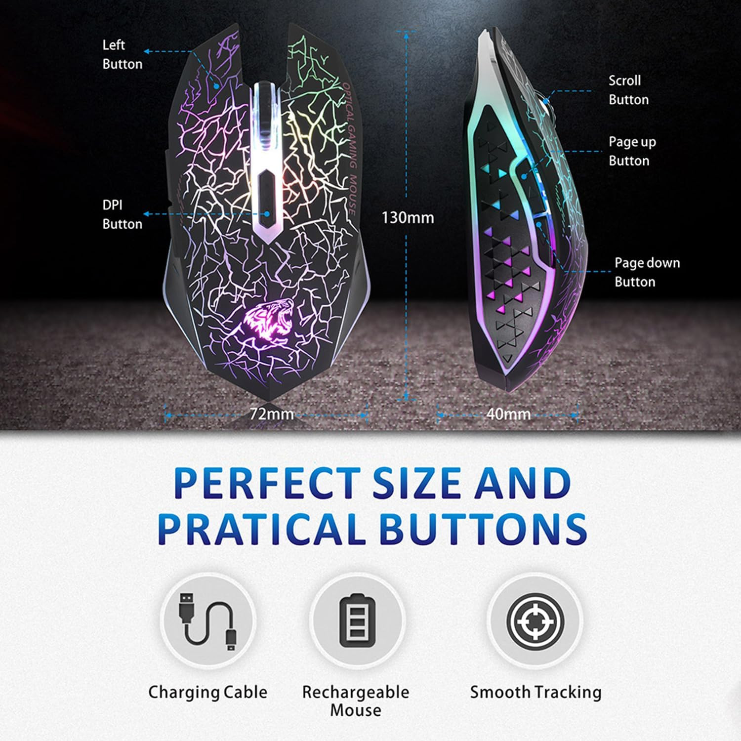 M2 Wireless Gaming Mouse, Silent Rechargeable Optical USB Computer Mice Wireless