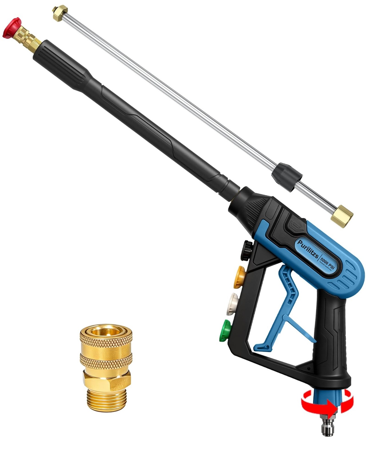 5000PSI Pressure Washer Gun 3/8'' Swivel Plug with Extension Wand, M22 Couple...