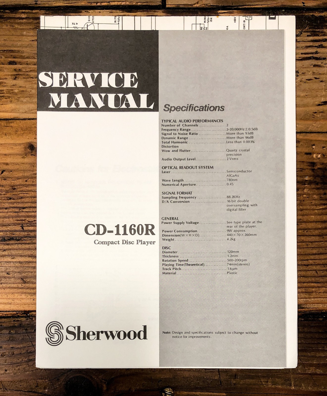 Sherwood CD-1160R CD Player Service Manual *Original*