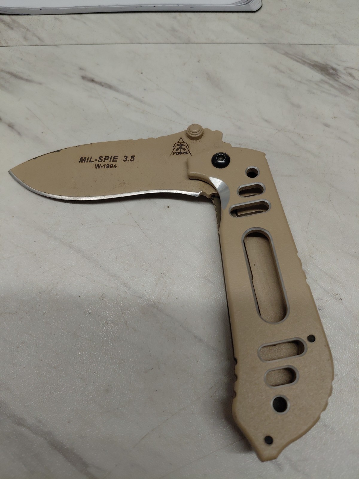 TOPS Mil Spie3.5 W-1994 Hunter's Point High Carbon Steel Fixed Knife, Nice
