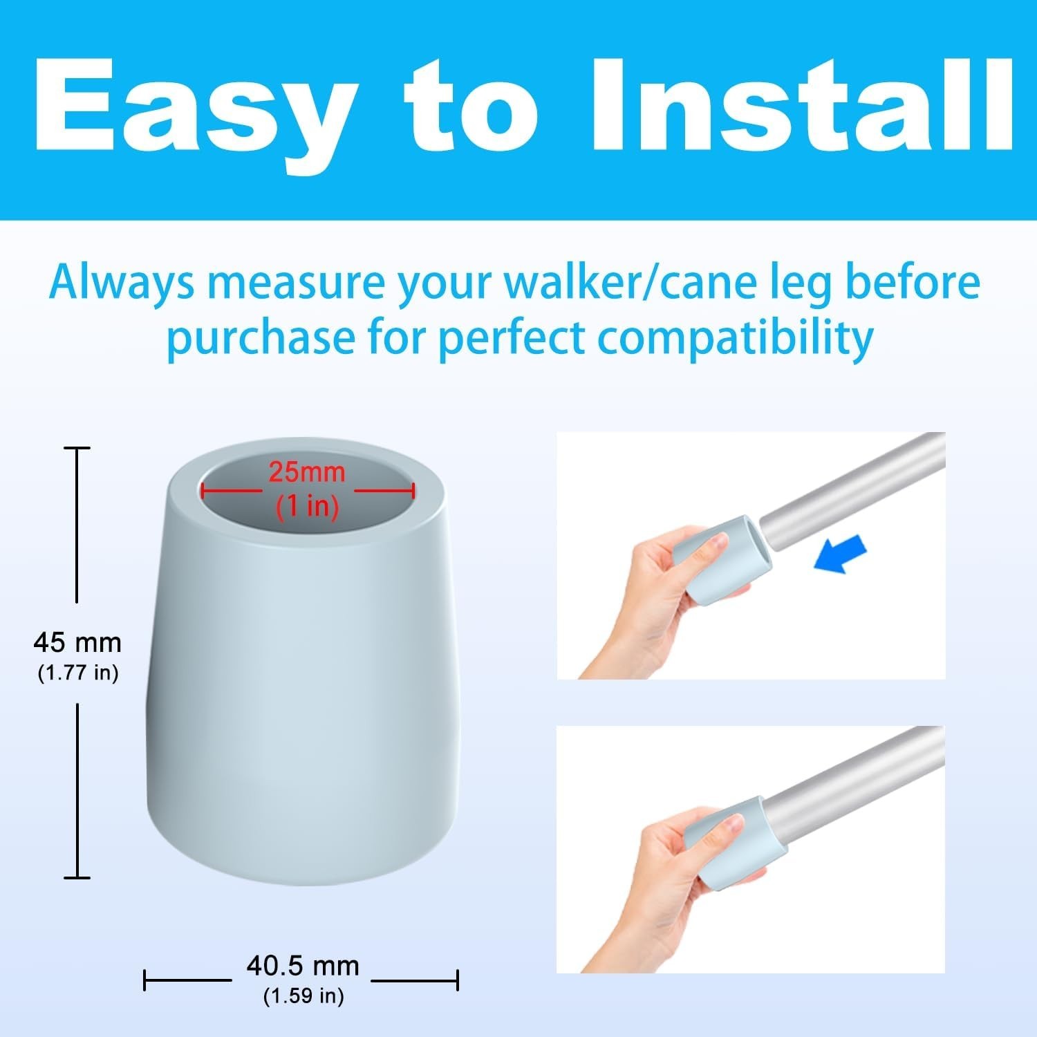 Rubber Walker Tips 1 inch 2-Pack, Walker Glide with Metal Insert for Enhanced...